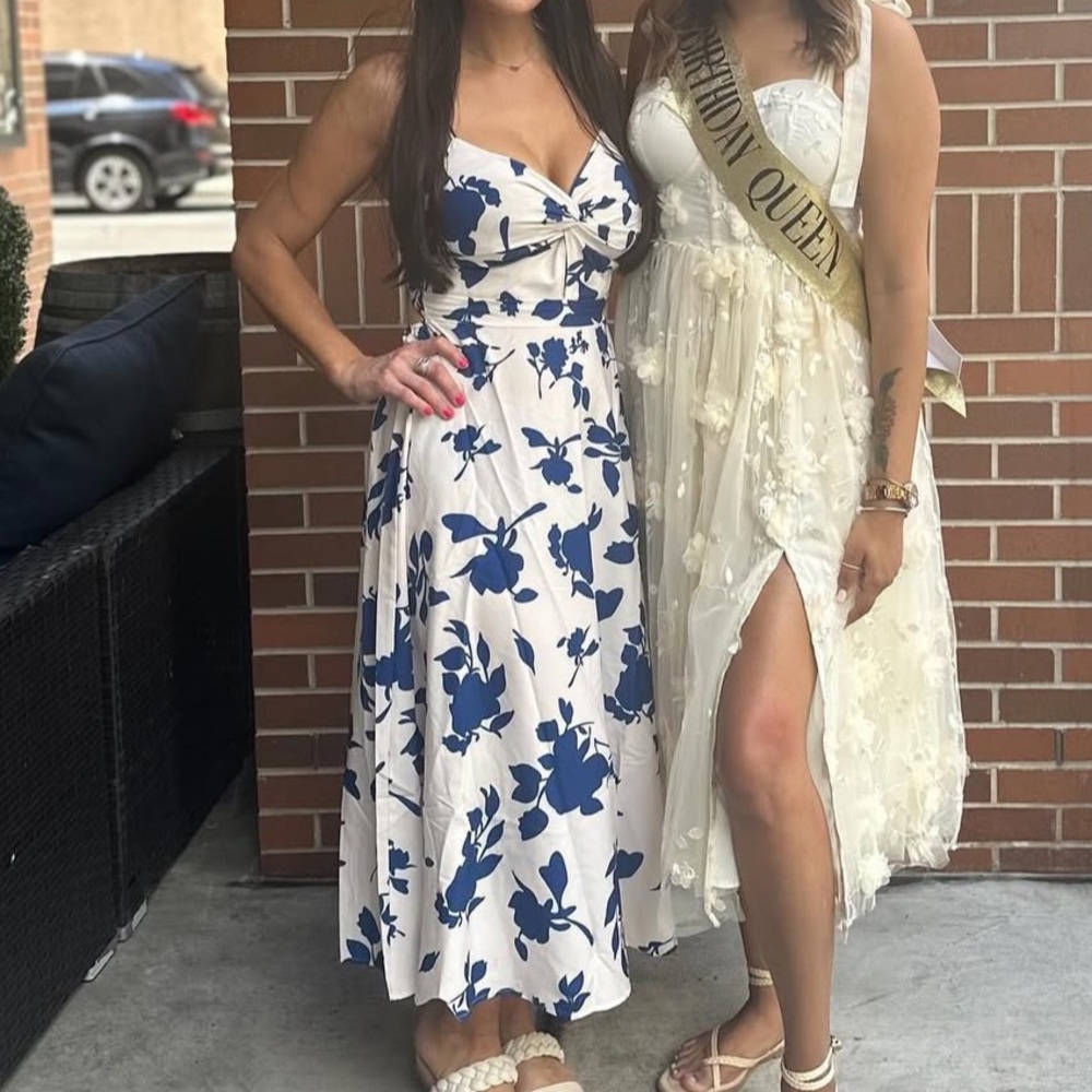 Floral Blue and White Dress